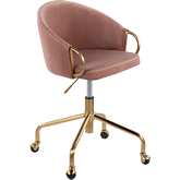 Claire Office Task Chair in Blush Velvet & Gold Metal